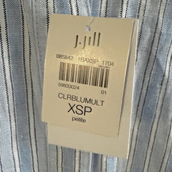 NWT J. Jill Love Linen 100% Linen Striped Roll Tab Sleeve Shirt Dress Petite XS - Picture 4 of 11